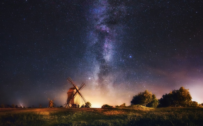 Windmills under the Milky Way galaxy