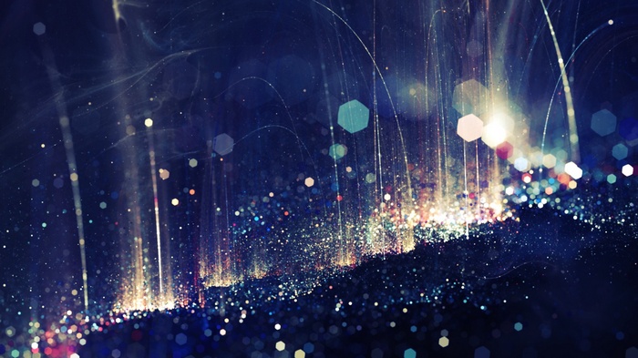Abstract bokeh and fractal lights in dark blue space