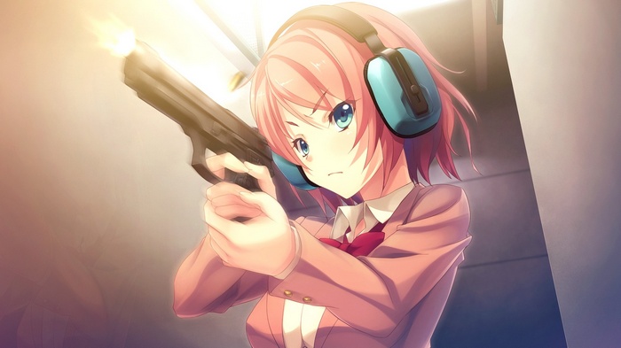 Kanzaki Sayaka firing a Beretta M9 pistol