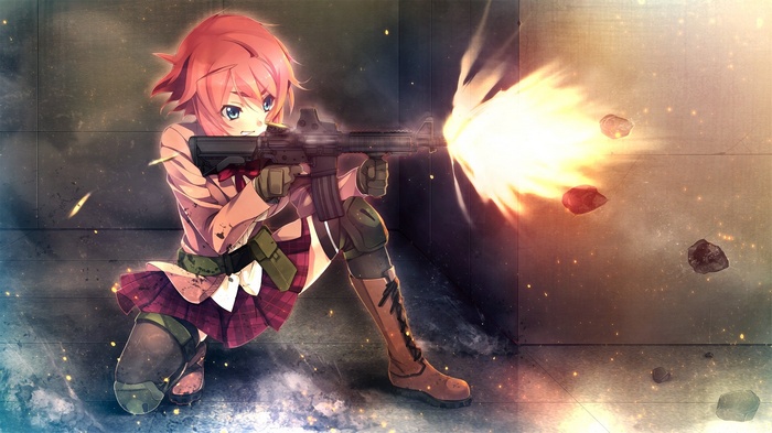 Kanzaki Sayaka firing a rifle in Innocent Bullet