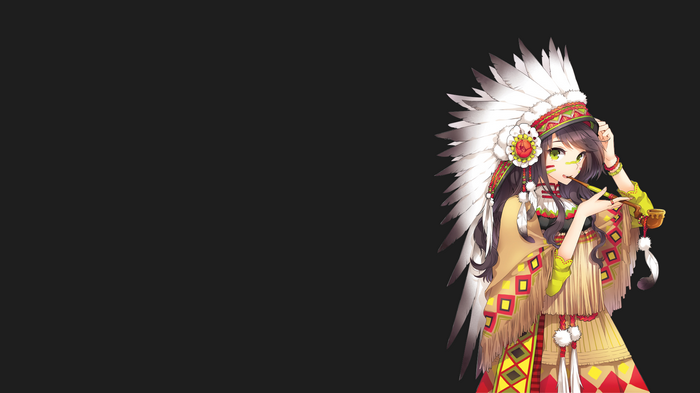 Anime girl with headdress and feathers