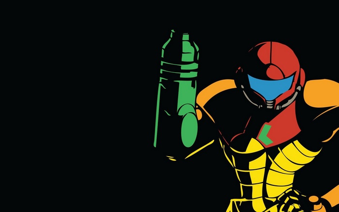 Samus Aran in Metroid with a green arm cannon