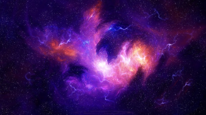 Cosmic storm with lightning in deep space