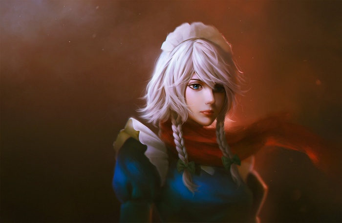 Fan art of a young woman with white hair