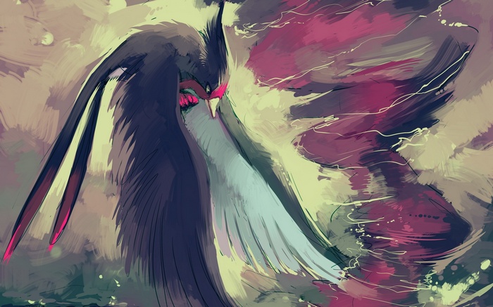Swellow Pokémon painting with abstract background