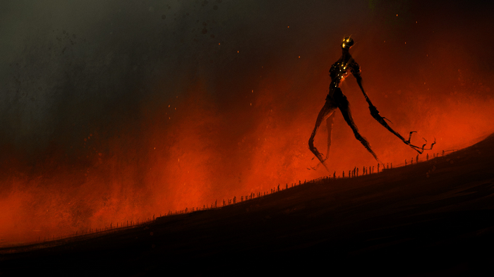 Christopher Balaskas artwork of a giant creature and people