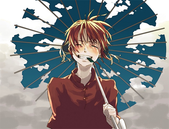 Kagura from Gintama holding an umbrella