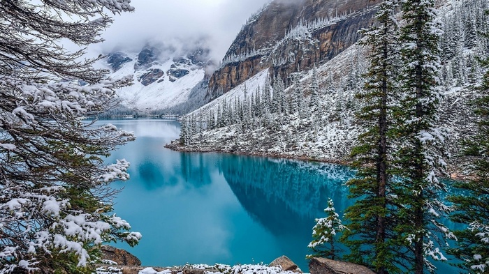 Moraine Lake in Banff National Park, Canada during winter