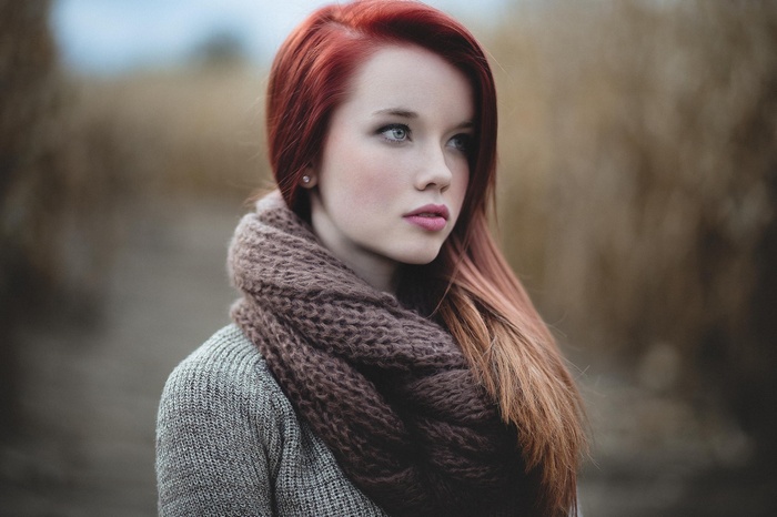Redhead woman with scarf outdoors