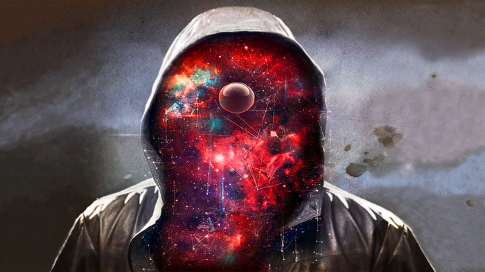 Person with galaxy inside head and orb