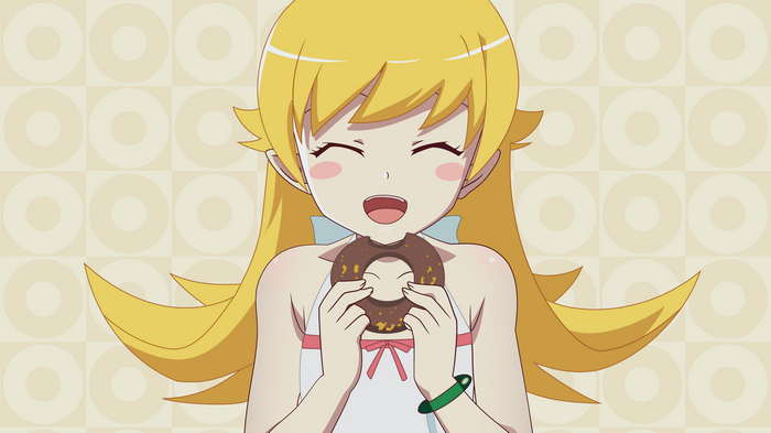Oshino Shinobu eating a donut