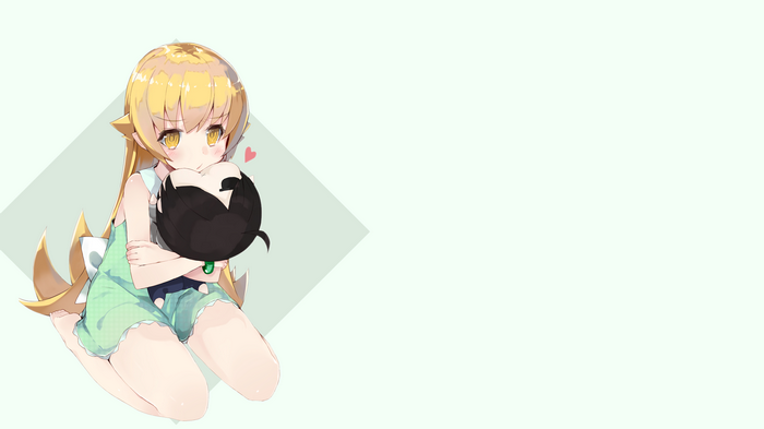 Oshino Shinobu hugging a plush toy