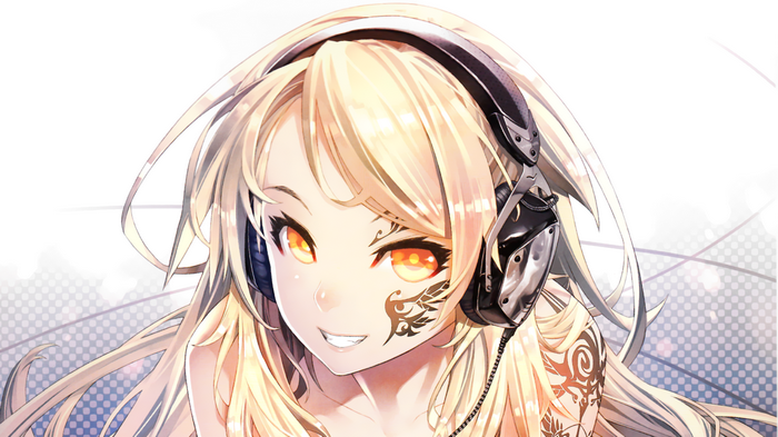 Anime girl with V-MODA headphones and tattoos