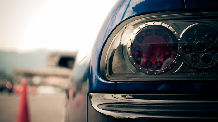 Close-up of a blue Nissan 180SX taillight