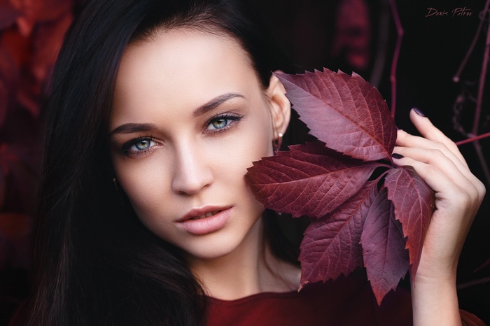 Portrait of Angelina Petrova with red leaves