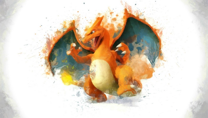 Charizard from Pokémon in a watercolor style