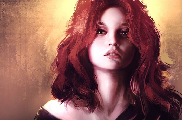 Fan art of a woman with red hair