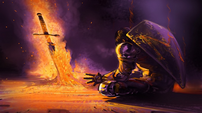 Dark Souls Knight Kneeling by Bonfire