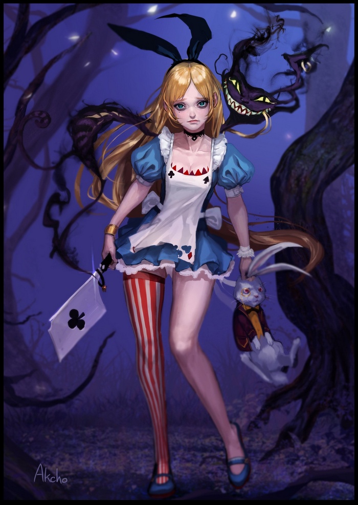 Alice in Wonderland with Cheshire Cat and White Rabbit