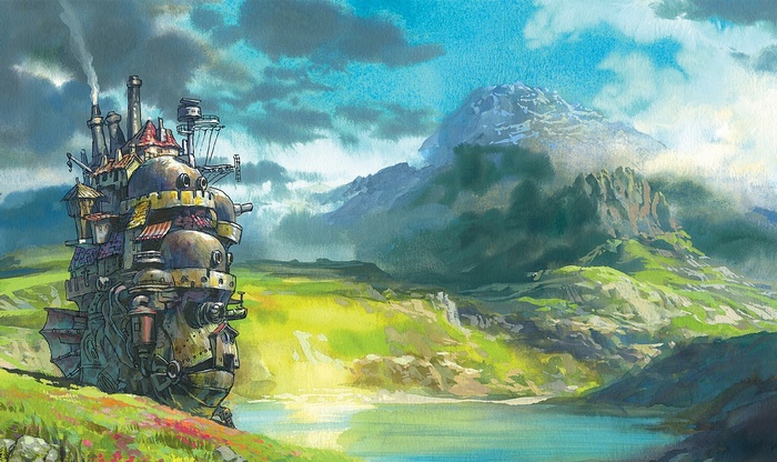 Howl's Moving Castle in a Mountain Landscape