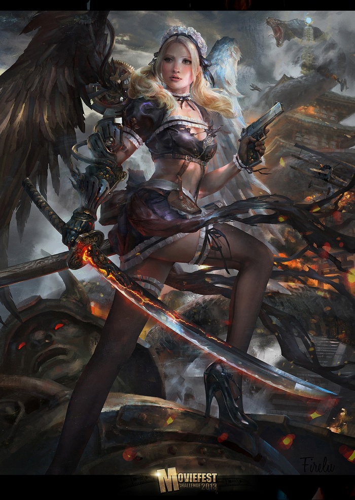 Anime girl with wings and sword