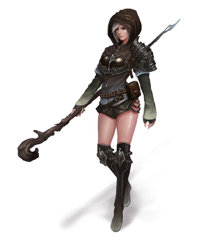 Anime girl with staff and armor