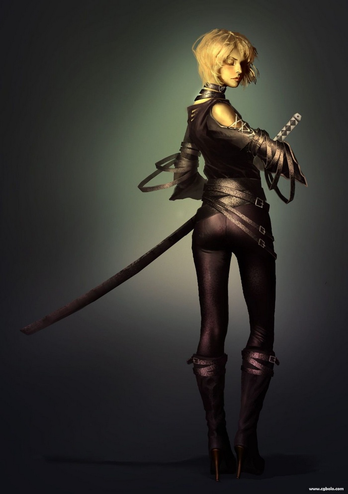 Anime girl with sword and dark outfit