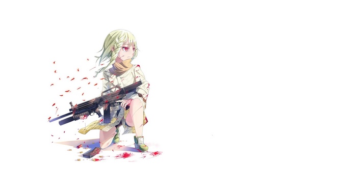 Anime girl with a gun and blood