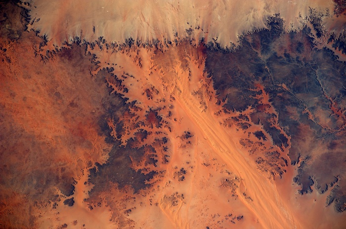 Aerial view of Mars's desert landscape