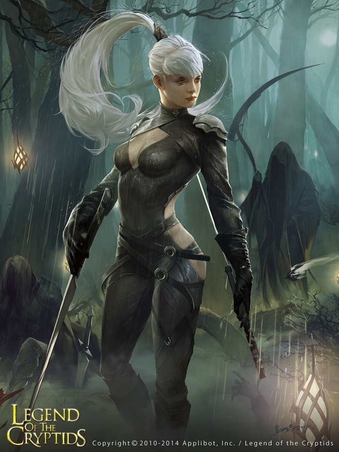 Legend of the Cryptids: White-haired warrior in a dark forest