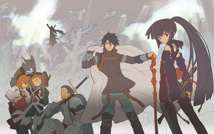 Log Horizon characters in a forest setting