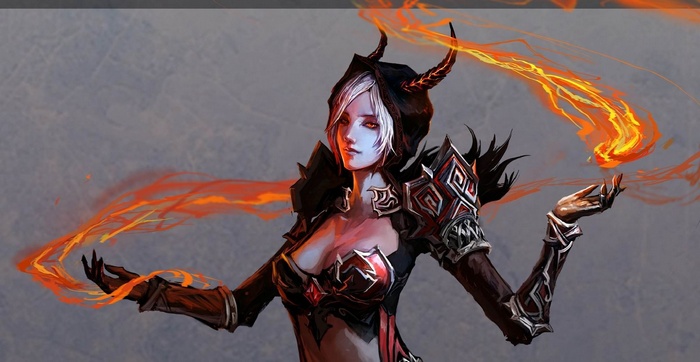 Female demon sorceress casting fire magic