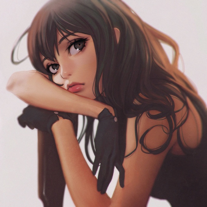 Anime girl with black gloves by Ilya Kuvshinov