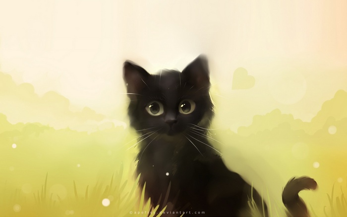 black cats, painting, Apofiss, cat