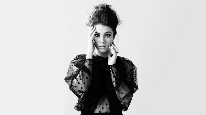 Mary Elizabeth Winstead in a polka dot sheer top