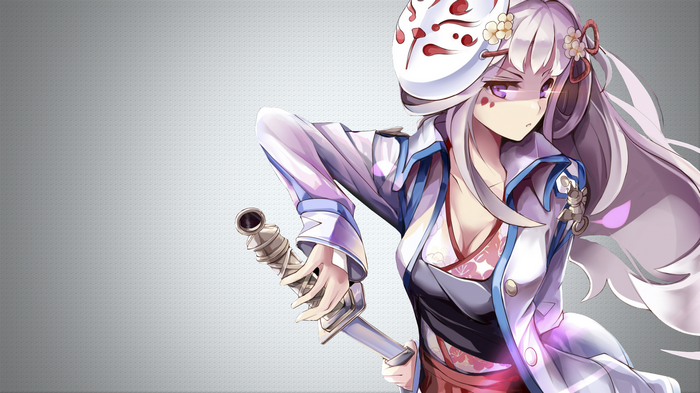 Anime girl with fox mask and sword