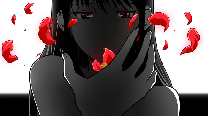 Shimotsuki Mika from Psycho-Pass with red petals