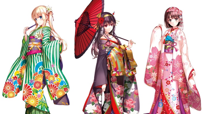 Kasumigaoka Utaha, Katou Megumi, Sawamura Eriri Spencer in Kimonos