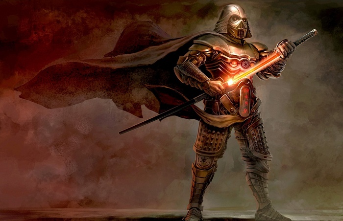 Samurai Darth Vader with a lightsaber katana