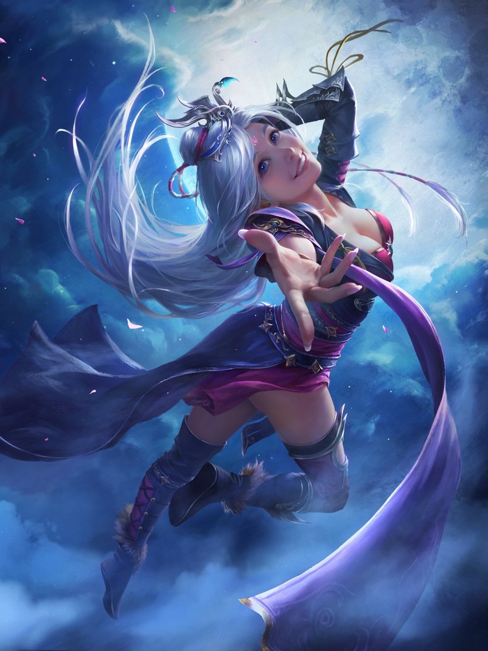 Anime girl with long white hair and magic