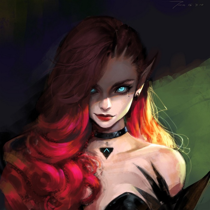 Redhead anime girl with blue eyes and elf ears