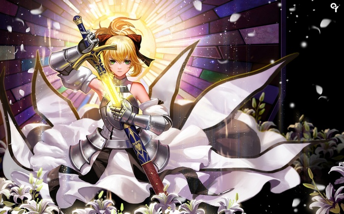 Saber Lily from Fate Series holding a glowing sword