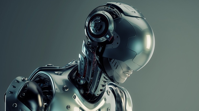 Futuristic cyborg artwork with metallic details