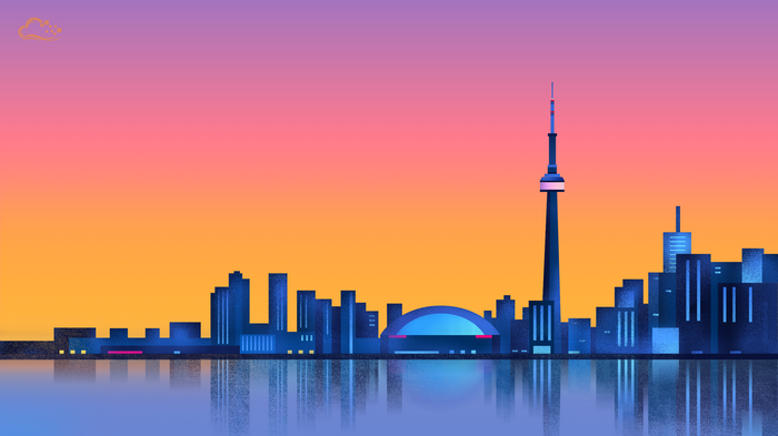 Minimalist Toronto skyline at sunset with reflection