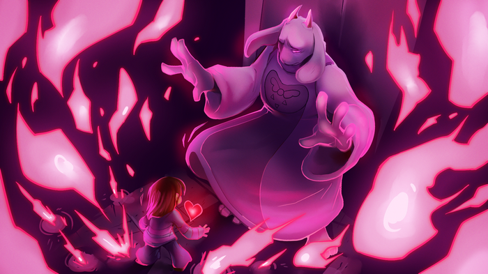 Toriel and Frisk in Undertale battle