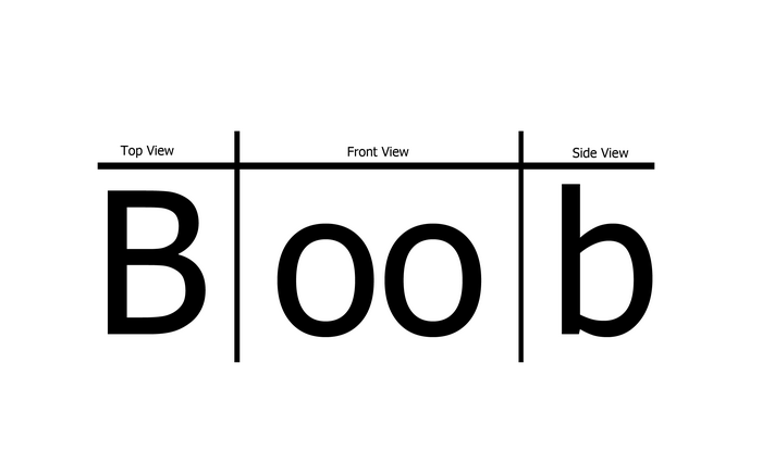 Typography: Top, Front, and Side Views of 'Boob'