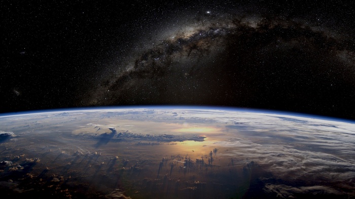 Earth and the Milky Way galaxy from space