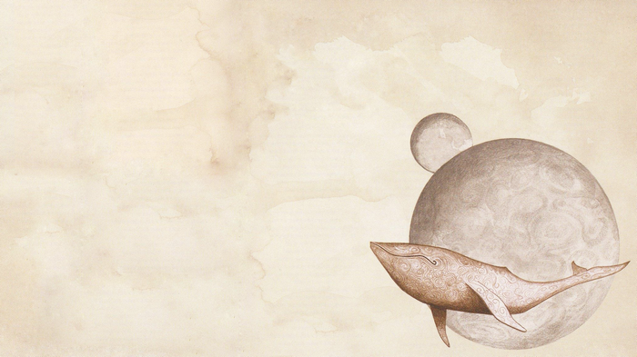 Ornamented whale and planets in space