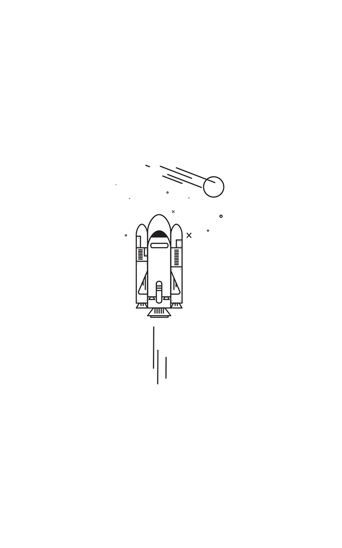 Minimalist space shuttle and comet illustration