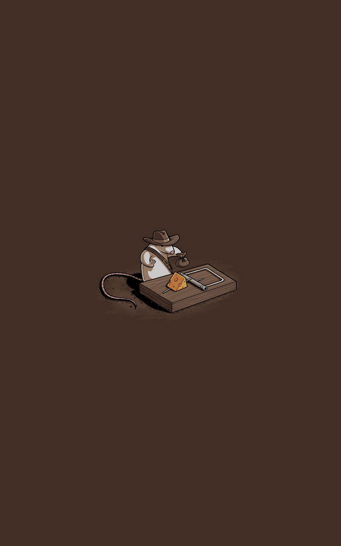 Mouse dressed as Indiana Jones on a mousetrap